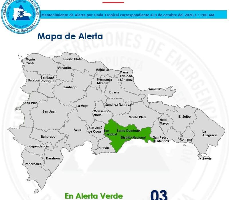 El COE mantiene en alerta verde al Gran Santo Domingo y San Cristóbal ante posibles inundaciones